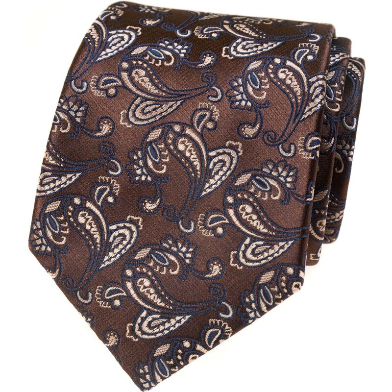 Avantgard Hnědá pánská kravata s výrazným vzorem
