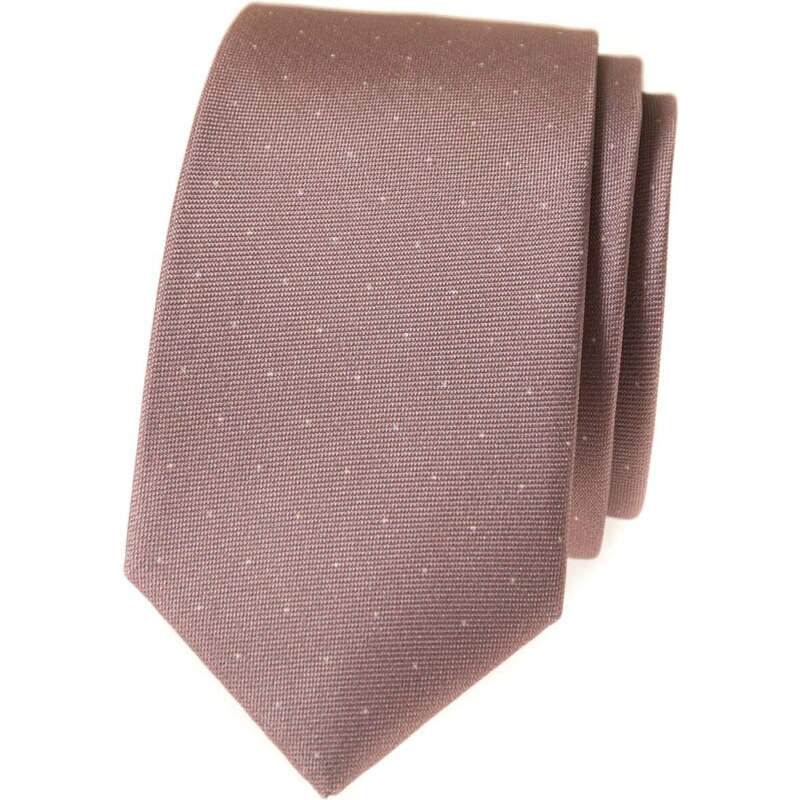 Avantgard "Nude" pudrová luxusní pánská slim kravata s jemnými tečkami