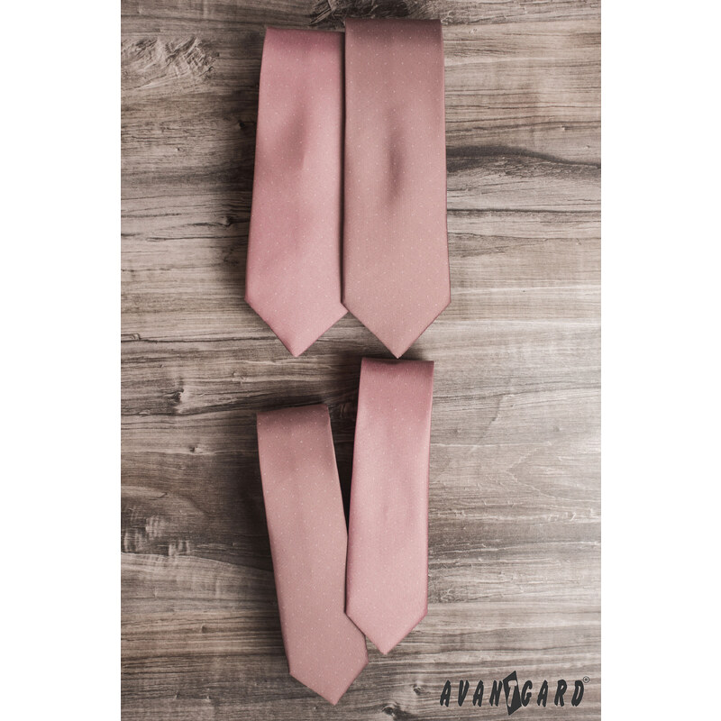 Avantgard "Nude" pudrová luxusní pánská slim kravata s jemnými tečkami