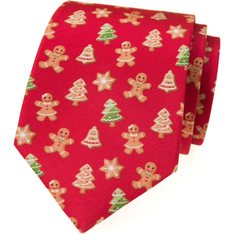 Avantgard Červená luxusní pánská kravata se vzorem – Vánoční perníček