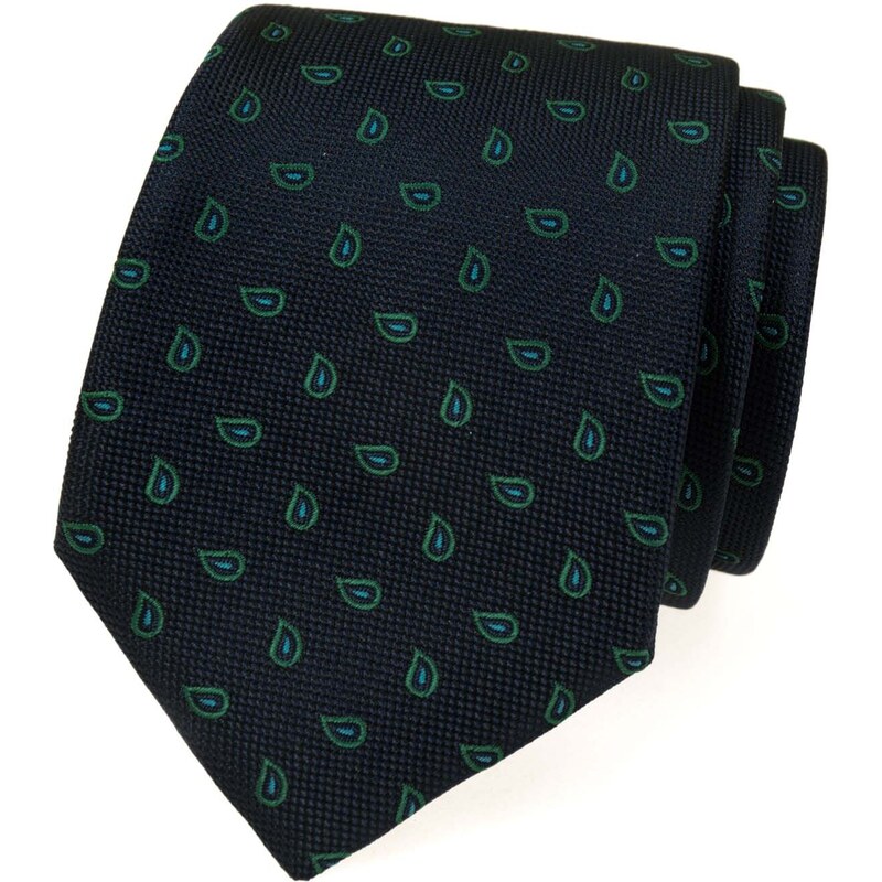Avantgard Tmavě modrá pánská kravata se zeleným vzorem