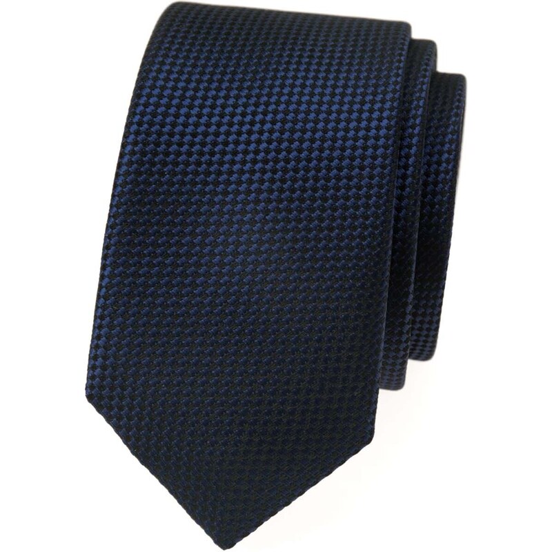 Avantgard Tmavě modrá luxusní pánská slim kravata s vroubkovanou strukturou