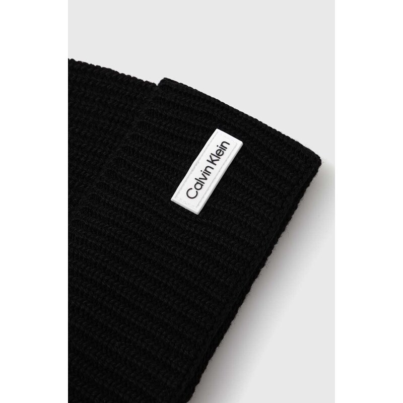 Čepice z vlněné směsi Calvin Klein černá barva, z tenké pleteniny