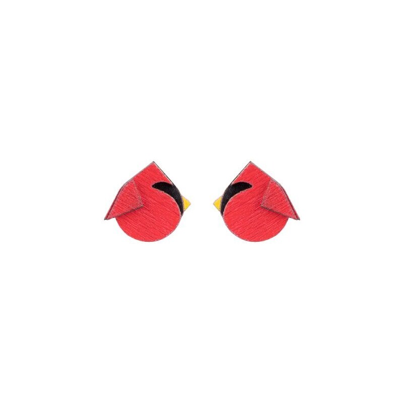 BeWooden Dřevěné náušnice Red Cutebird Earrings