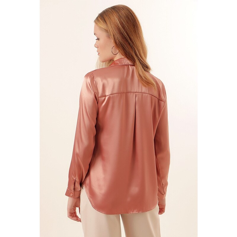 Bigdart 3964 Lightly Flowy Satin Shirt - Camel