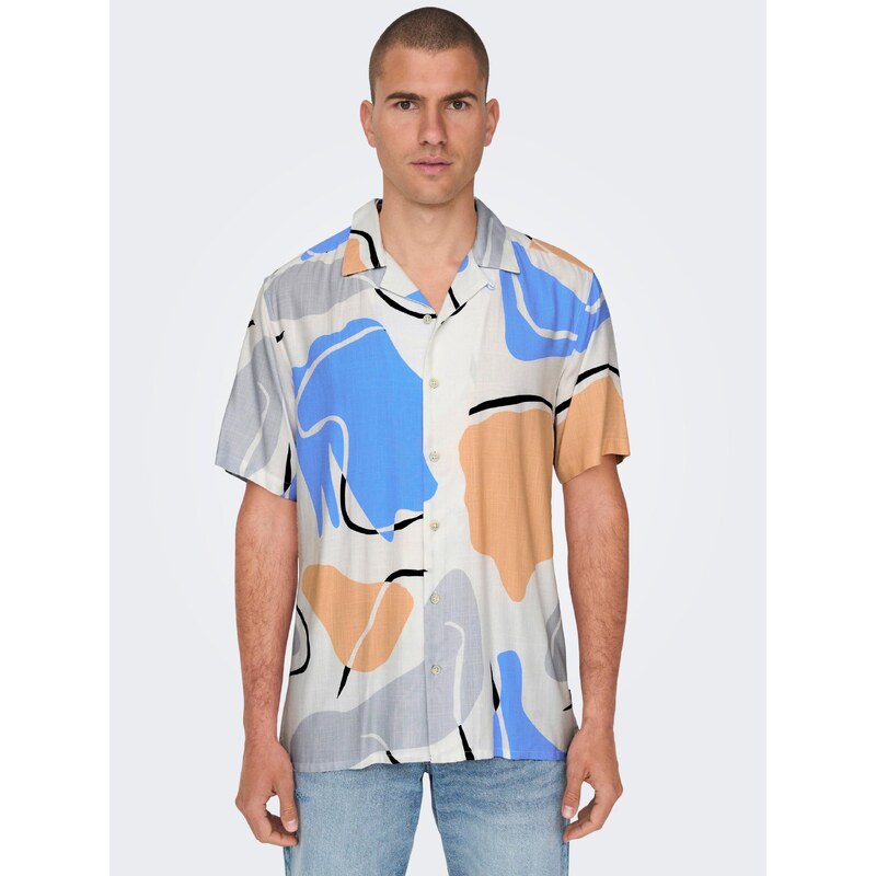 Krémová pánská vzorovaná košile s krátkým rukávem ONLY & SONS Dab - Pánské