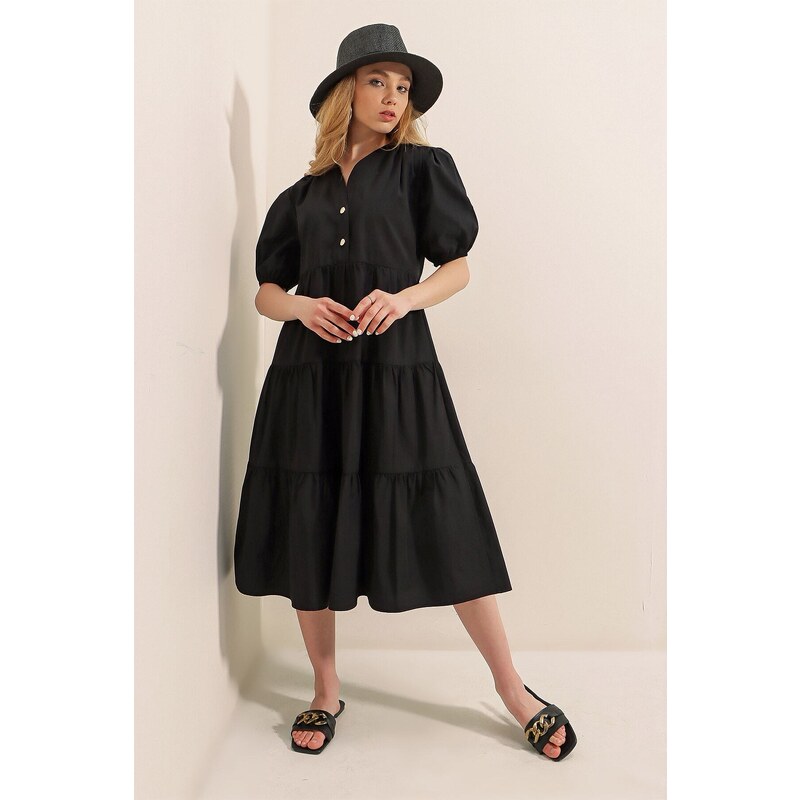 Bigdart 1937 Watermelon Sleeve Layered Dress - Black