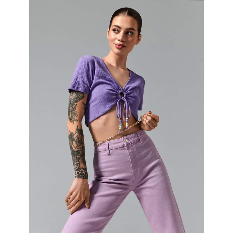 Sinsay - Crop top s ozdobným vázáním - levandulová