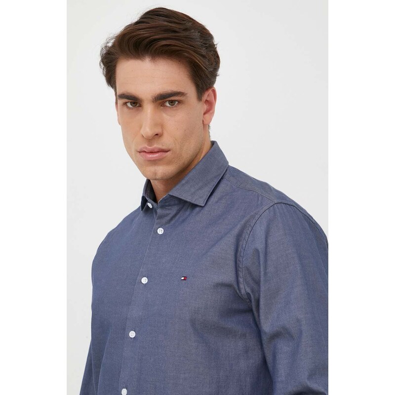 Košile Tommy Hilfiger tmavomodrá barva, regular, s klasickým límcem