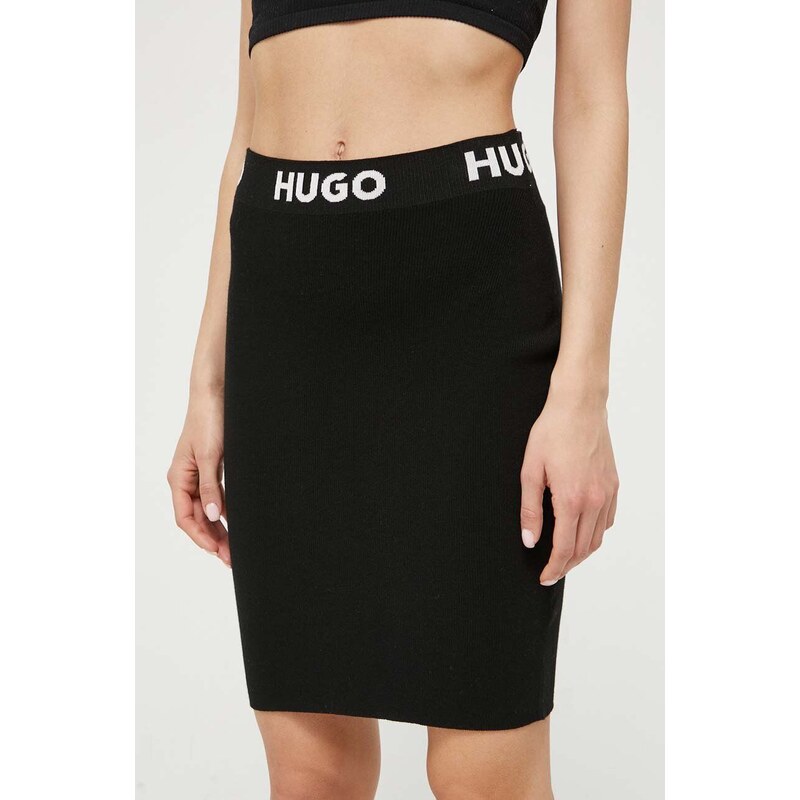 Sukně HUGO černá barva, mini, pouzdrová