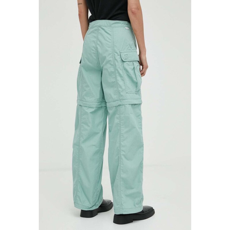 Kalhoty Levi's CONVERTIBLE CARGO dámské, zelená barva, kapsáče, high waist