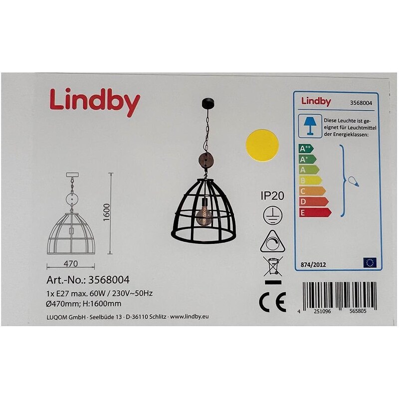 Lindby Lindby - Lustr na řetězu MAXIMILIA 1xE27/60W/230V LW1085