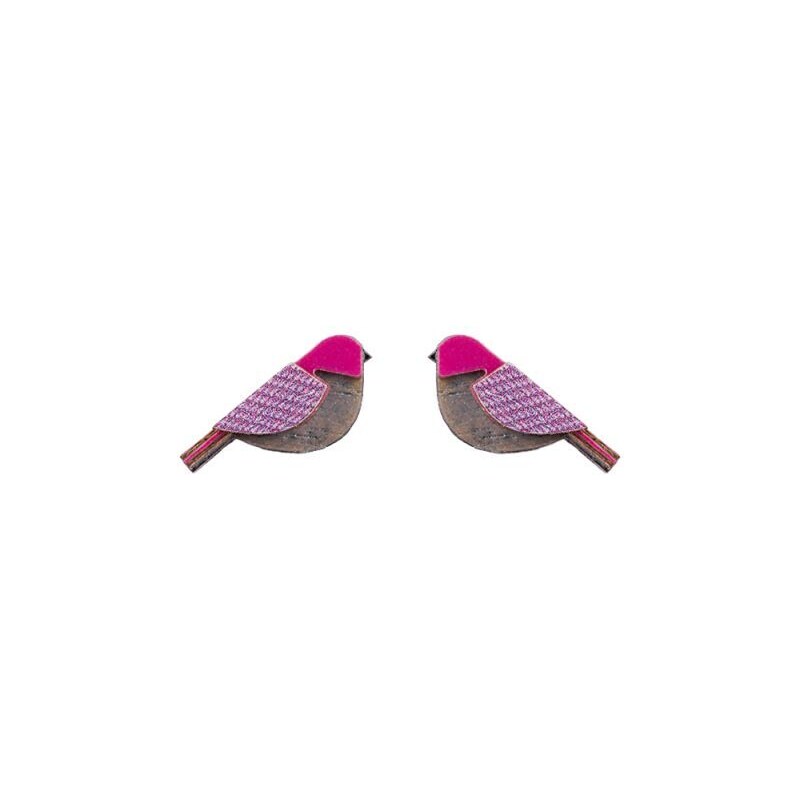 BeWooden Dřevěné náušnice Purple Cutebird Earrings