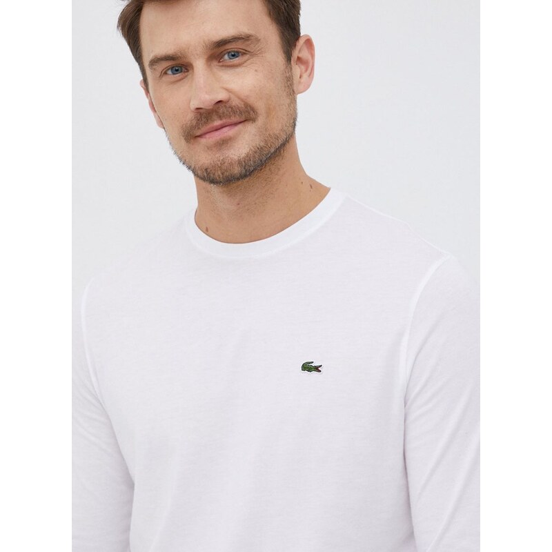 Bavlněné tričko s dlouhým rukávem Lacoste bílá barva, TH2040-031