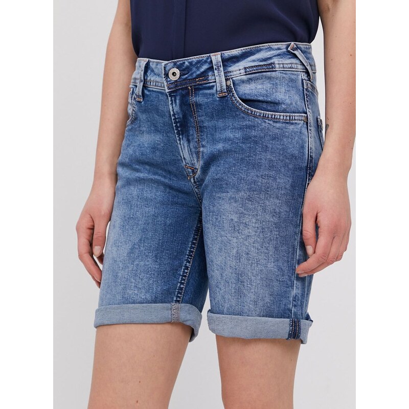 Džínové šortky Pepe Jeans dámské, hladké, medium waist