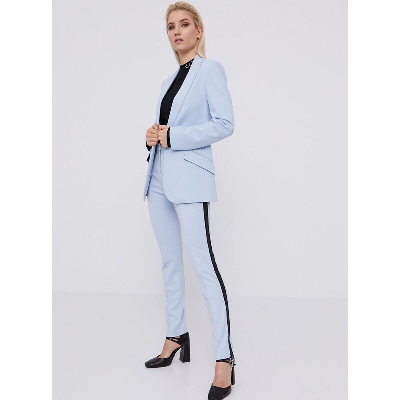 Kalhoty Karl Lagerfeld dámské, modrá barva, přiléhavé, medium waist