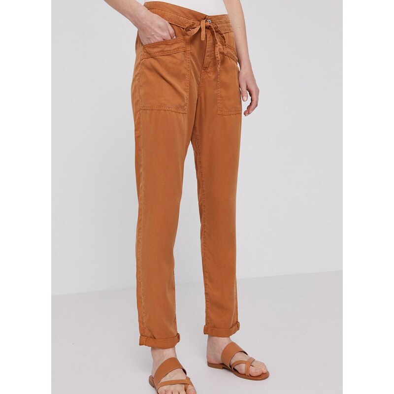 Kalhoty Pepe Jeans Dash dámské, hnědá barva, jednoduché, medium waist