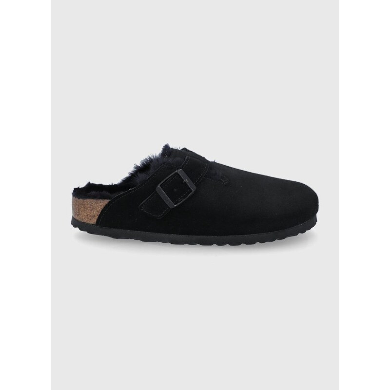 Semišové papuče Birkenstock Boston černá barva