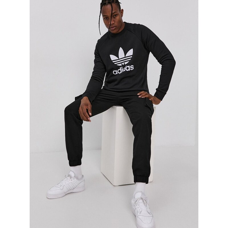 Bavlněná mikina adidas Originals H06651 pánská, černá barva, s potiskem, H06651-BLK/WHT