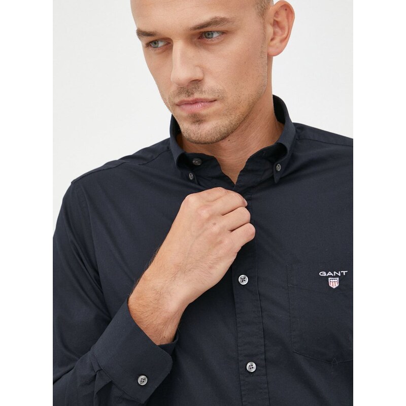 Košile Gant pánská, černá barva, regular, s límečkem button-down
