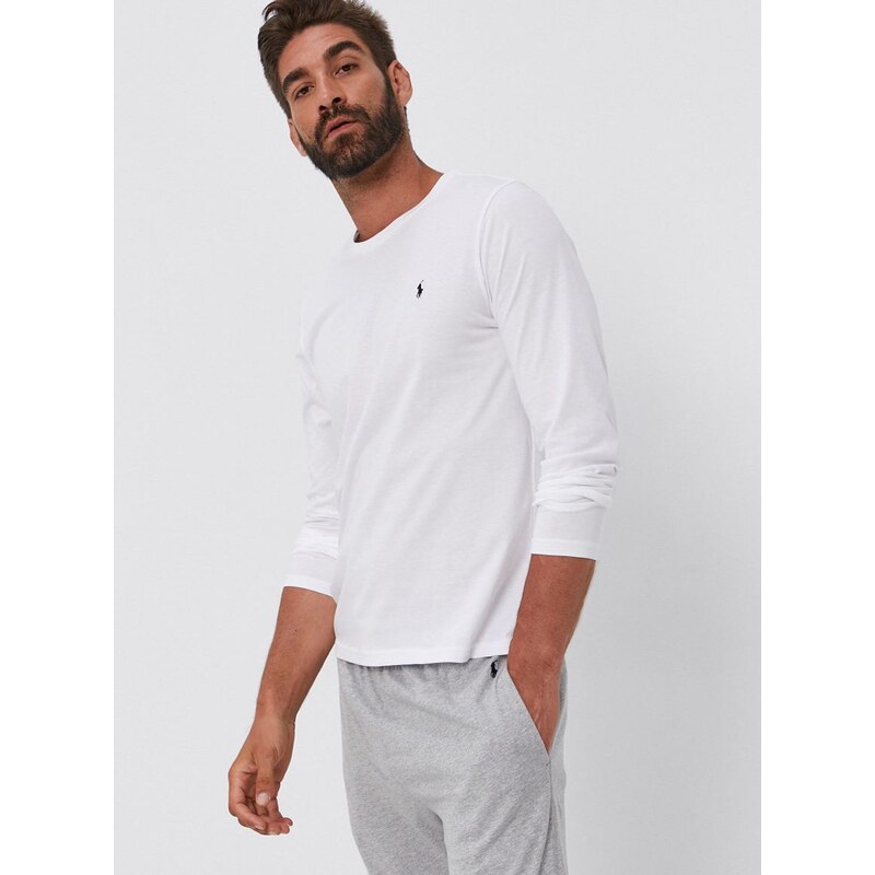 Tričko s dlouhým rukávem Polo Ralph Lauren pánské, bílá barva, hladké -  GLAMI.cz