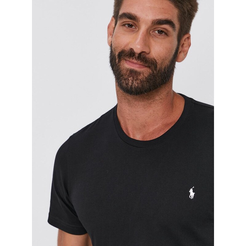 Bavlněné tričko Polo Ralph Lauren černá barva, hladké