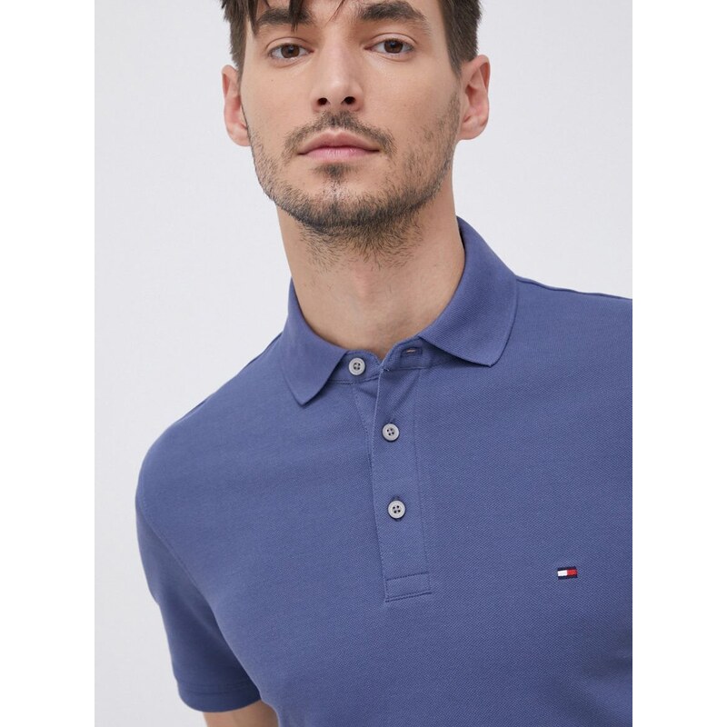 Polo tričko Tommy Hilfiger pánské, fialová barva, hladké