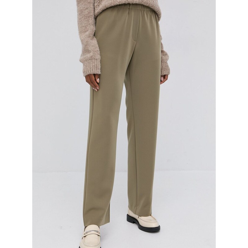 Kalhoty Samsoe Samsoe Hoys dámské, béžová barva, široké, high waist, F16304674