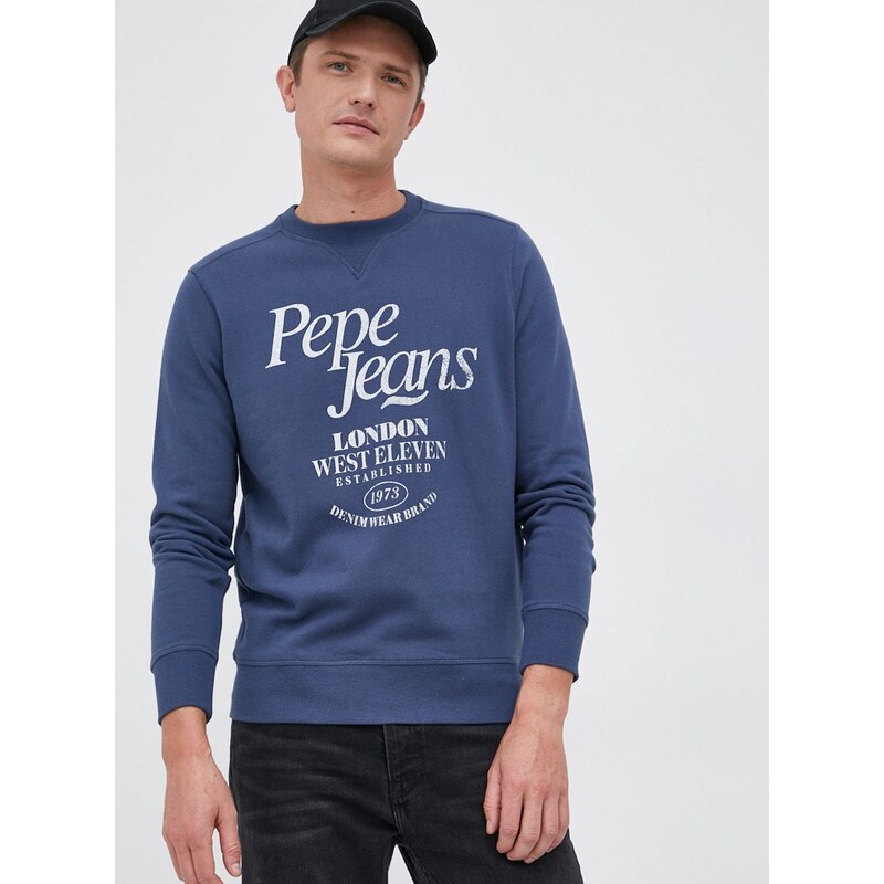 Bavlněná mikina Pepe Jeans pánská, tmavomodrá barva, s potiskem