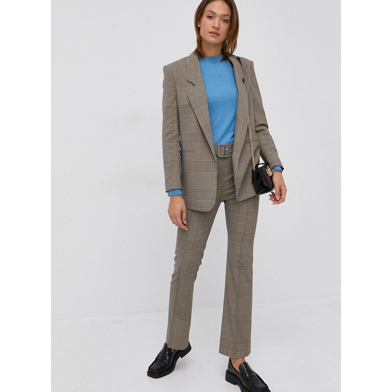 Kalhoty Boss dámské, béžová barva, jednoduché, high waist
