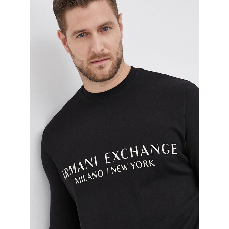 Bavlněná mikina Armani Exchange pánská, černá barva, s potiskem, 8NZM88 ZJKRZ NOS