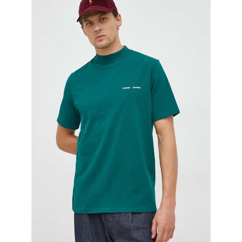 Bavlněné tričko Samsoe Samsoe Norsbro zelená barva, M20300010