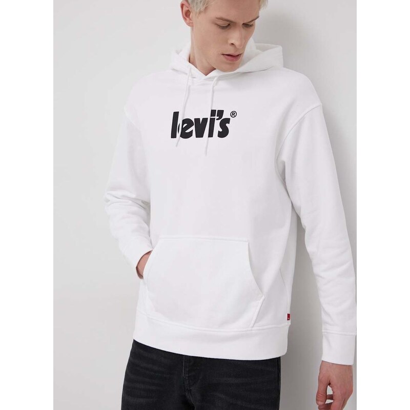 Bavlněná mikina Levi's pánská, bílá barva, s potiskem