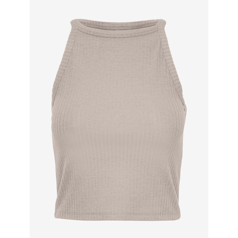 Béžový dámský žebrovaný basic top ONLY Emma - Dámské