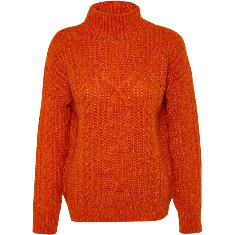 Trendyol Orange Soft Textured Standing Collar Knitwear Sweater