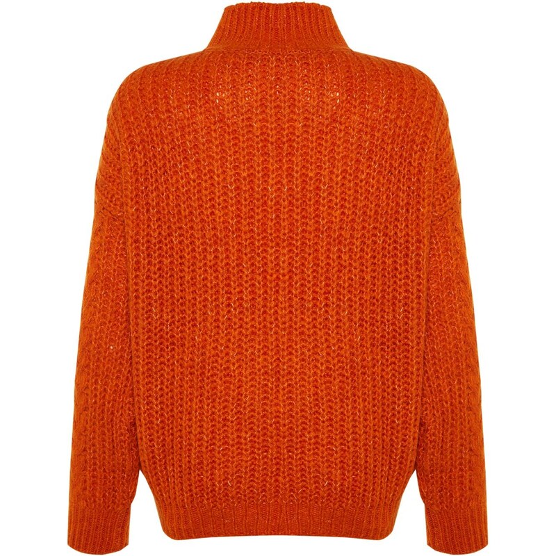 Trendyol Orange Soft Textured Standing Collar Knitwear Sweater