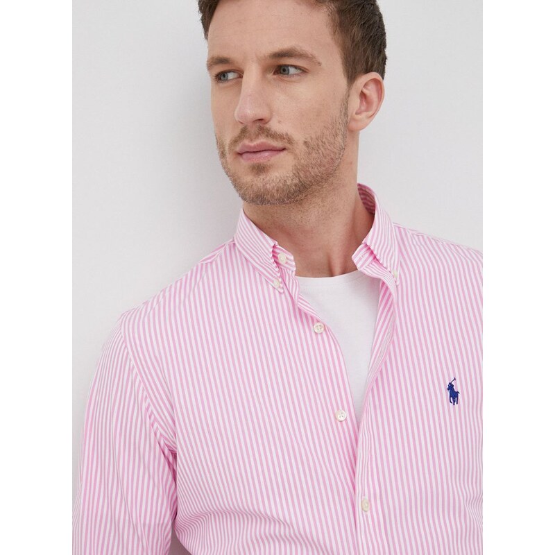 Košile Polo Ralph Lauren pánská, růžová barva, slim, s límečkem button-down  - GLAMI.cz