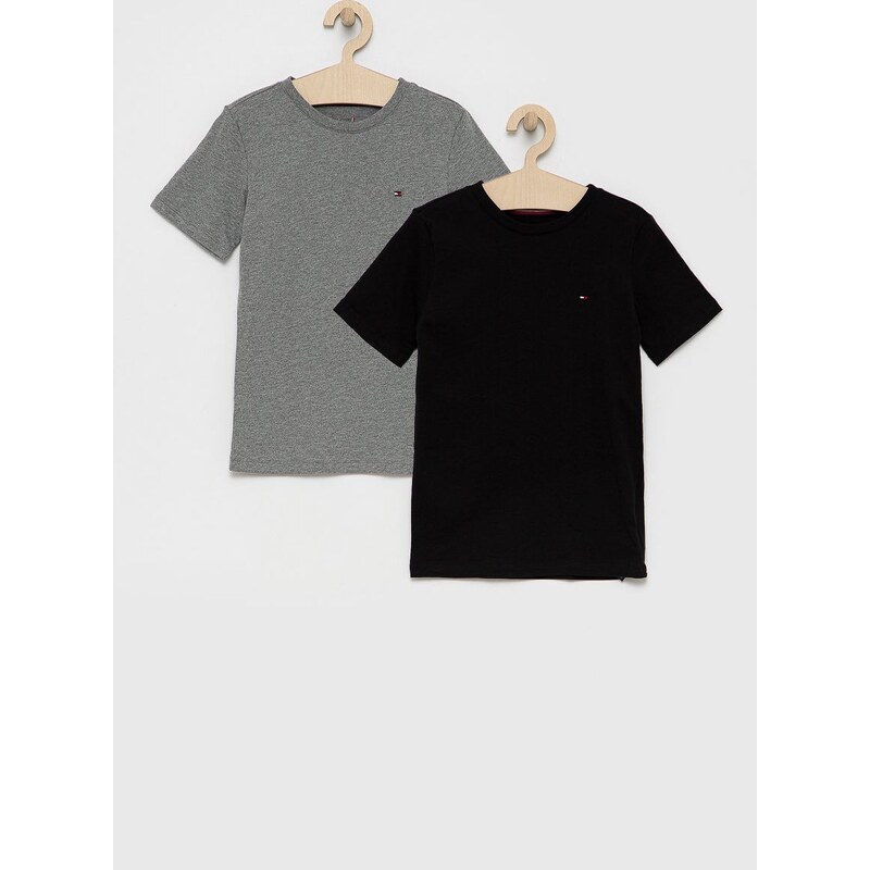 Dětské bavlněné tričko Tommy Hilfiger šedá barva, hladký