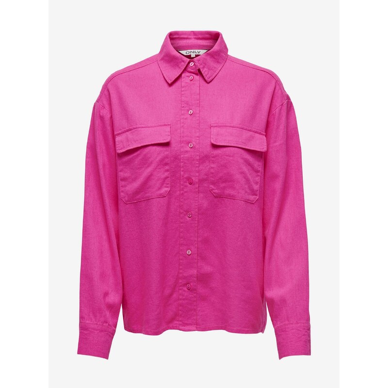 Tmavě růžová dámská lněná košile ONLY Caro - Dámské