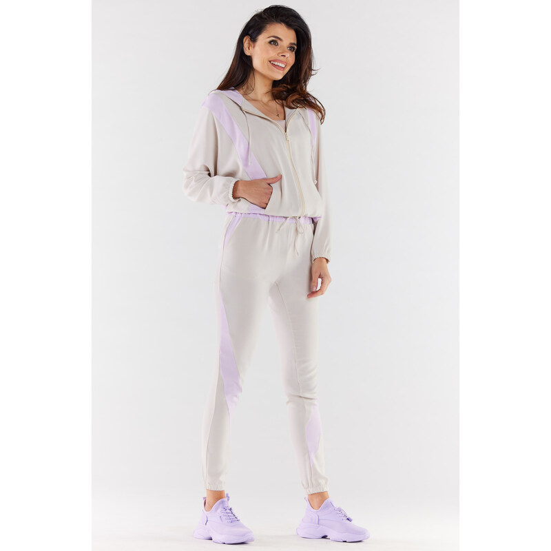 Awama Womans Sweatshirt A495 Beige/Violet