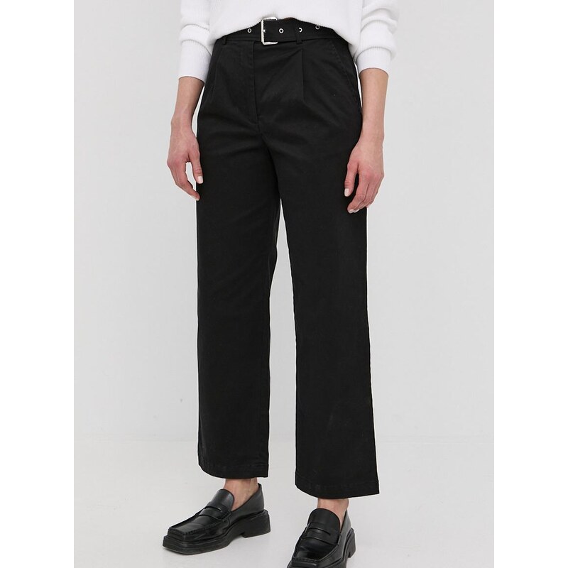 Kalhoty MICHAEL Michael Kors dámské, černá barva, široké, high waist