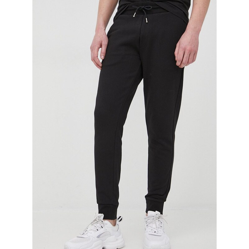 Bavlněné kalhoty BOSS pánské, černá barva, hladké