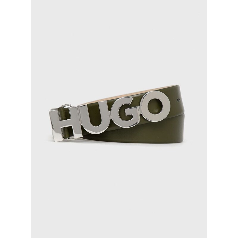 Kožený pásek HUGO dámský, zelená barva