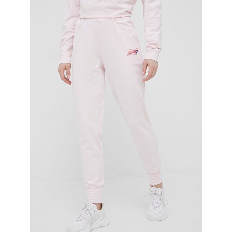 Kalhoty Tommy Hilfiger dámské, růžová barva, s potiskem