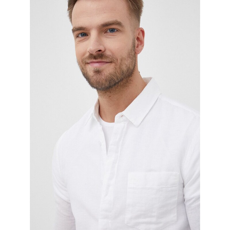 Plátěná košile Calvin Klein pánská, bílá barva, regular, s klasickým límcem