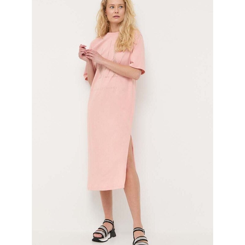 Šaty Armani Exchange růžová barva, maxi, oversize