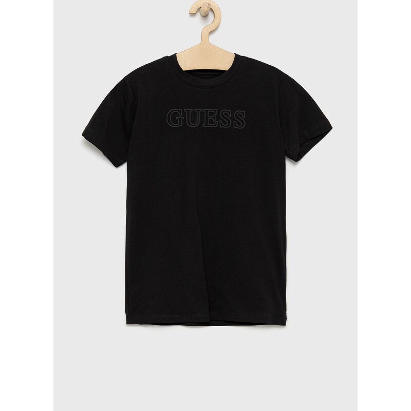 Dětské tričko Guess černá barva, s aplikací