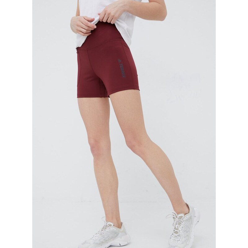 Sportovní šortky adidas TERREX Multi dámské, vínová barva, hladké, high waist