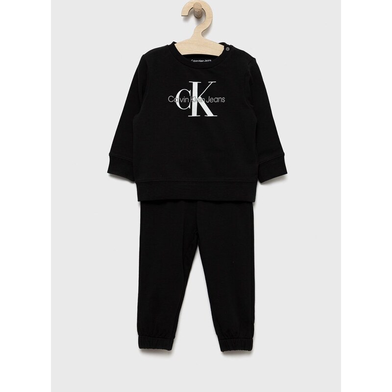 Dětská tepláková souprava Calvin Klein Jeans černá barva