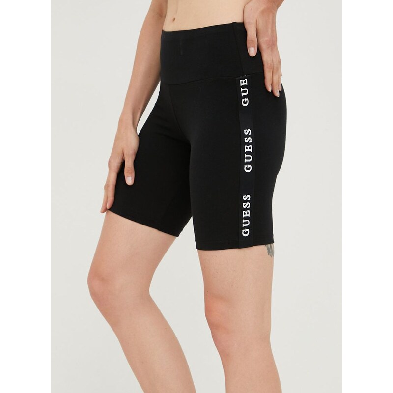 Kraťasy Guess dámské, černá barva, s potiskem, medium waist